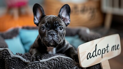 Adopt me concept with cute dog puppy character. AI generated image.