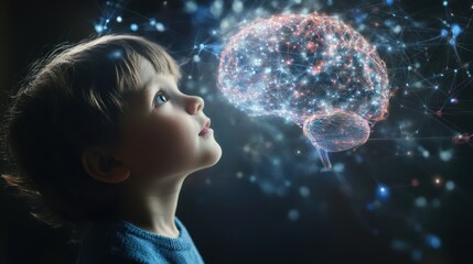 Naklejka premium Child's brain growth Early education approach Scientific visualization of mind development in children