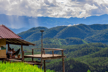 atural background on the mountain with green rice terraces. Pa Bong Piang is one of the beautiful viewpoints in Chiang Mai, Thailand, overlooking the surrounding mountains. It is always popular.