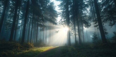 Fototapeta premium An Aerial shot of a scenic misty forest shot during the morning in sepia tones