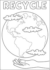 earth trash waste coloring book page