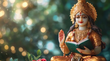 Ornately Adorned Goddess Statue in Spiritual Setting