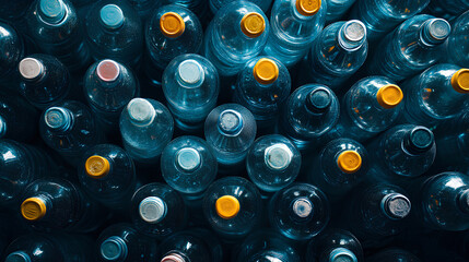 Full frame shot of large group of plastic bottles. top view