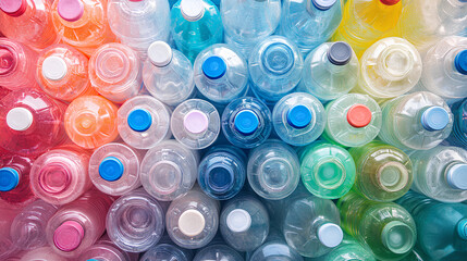 Full frame shot of large group of plastic bottles. top view