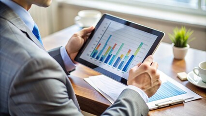 Fototapeta premium Cropped unrecognizable person analyzing financial data on tablet