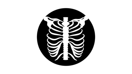 Skeleton rib thorax, black isolated silhouette
