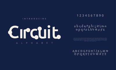 Obraz premium Circuit creative modern geometric urban alphabet font. Digital abstract futuristic, game, techno, robot, music, logo, sport, minimal technology typography. Simple numeric vector illustration
