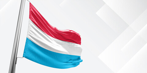 Luxembourg national flag cloth fabric waving on beautiful White Square Background.