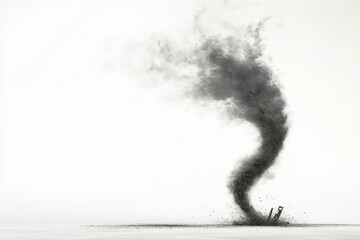 Debris and dust swirl in a desolate landscape