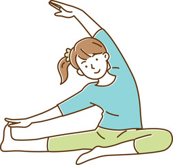 座ってストレッチする若い女性