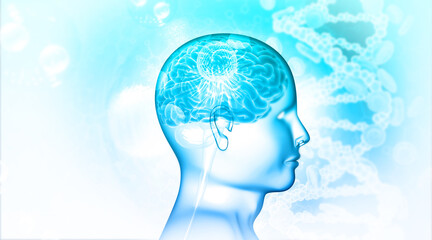 Human brain with cancer cells. 3d illustration.