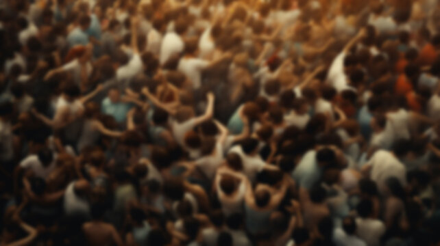crowd, crush, mass brawl, top view abstract blurred background group of people, fictional graphics