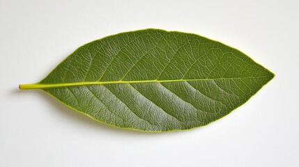 Obraz premium A bay leaf, elongated and oval with a slightly wavy edge and deep green color