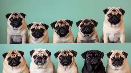 Diverse Pug Portraits on Seafoam Green Backdrop