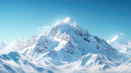 Fototapeta premium A breathtaking view of a snow-covered mountain under a clear blue sky, showcasing the beauty of nature's grandeur.