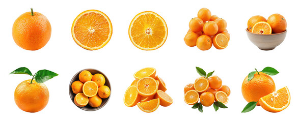 Collection of Fresh Orange fruit isolate on transparent background