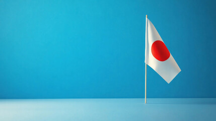 Japanese flag on a flagpole against color background