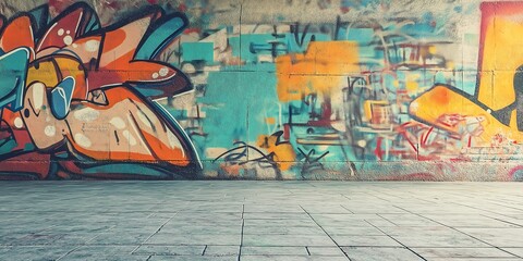 graffiti on the wall, Artistic Graffiti Wall in an Urban Setting with Bold Colors, Creative Expressions, and Street Culture Vibes 