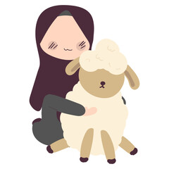 Girl With Sheep Eid Al Adha Illustration