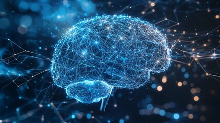 Cybernetic Human Brain with Neural Network Patterns and Digital Lines in Futuristic Design