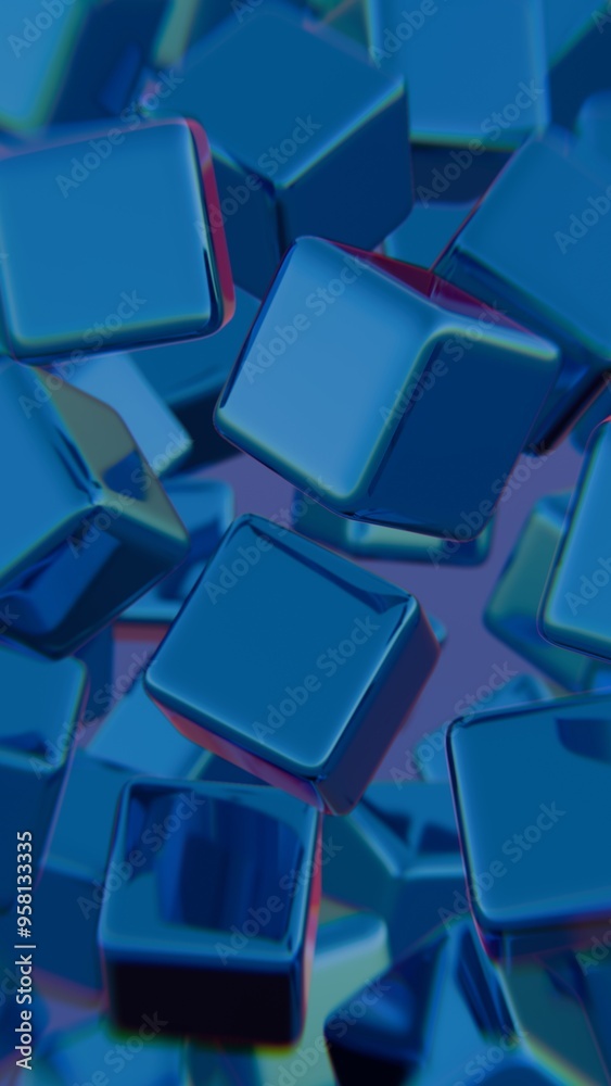 Poster floating blue cubes in abstract motion