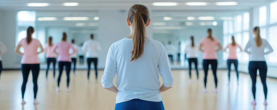 Diverse group of dancers practicing intricate contemporary dance choreography under the guidance of an instructor in a modern dance studio with mirrored walls