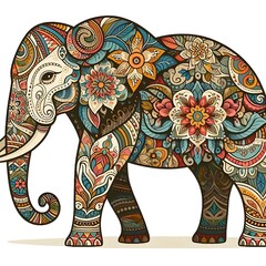 Vector Illustration of a Colorful Elephant Crafted from Vintage Patterns
