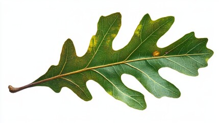 Fototapeta premium A single swamp chestnut oak leaf, oblong with a wavy margin, turning from green to bronze