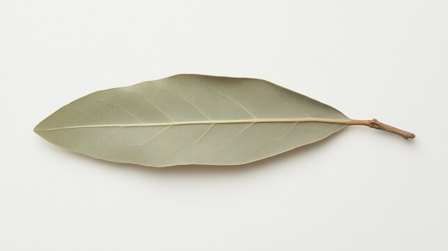 A single sweetbay magnolia leaf, narrow and lance-shaped with a soft, pale underside