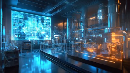 Fototapeta premium Futuristic Tech Lab with Holographic Display