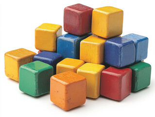 Colorful wooden blocks stacked together, ideal for educational play and development in children. Perfect for creative activities.