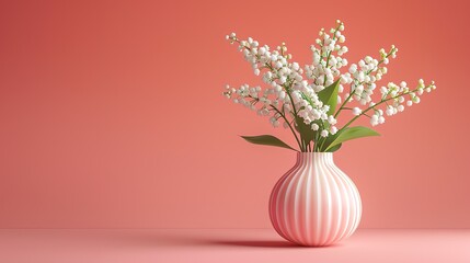 White ceramic vase with lily of the valley bouquet. Happy mother's day greeting background. AI generated image