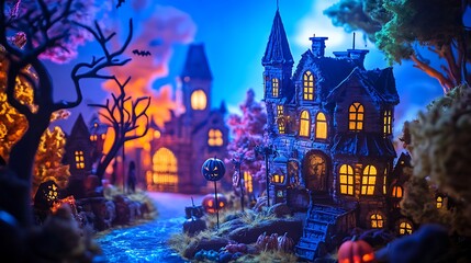 Naklejka premium Model showcasing Halloween-themed party props, highly detailed photograph, spooky lighting, clear and vibrant colors