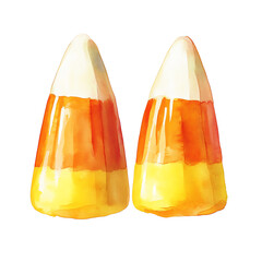 A pair of colorful candy corn pieces, perfect for autumn-themed designs and Halloween celebrations.