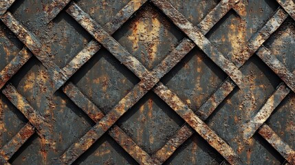 Aged dark metal texture with a diamond grid, worn and rusted for a vintage industrial look, perfect for gritty designs