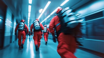Naklejka premium Dynamic Paramedic Team Rushing to Provide Emergency Care in an Urban Hospital Setting