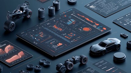 Fototapeta premium Futuristic Online Sales Dashboard 3D Illustration with Innovative Design Features and Grap
