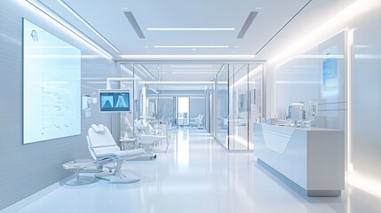 Sleek Modern Clinic Featuring Advanced Medical Equipment in a High Tech Healthcare Environ