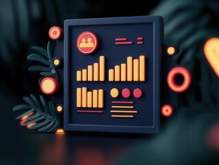 Creative digital dashboard illustration with vibrant colors and modern design, showcasing data visualization and analytics in a futuristic style.