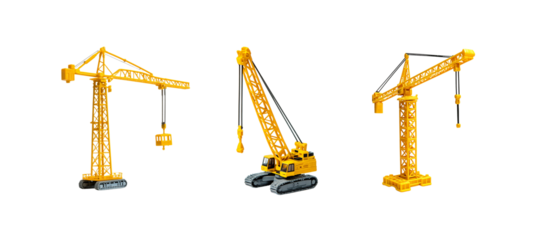 Yellow construction crane toy set made of plastic material
