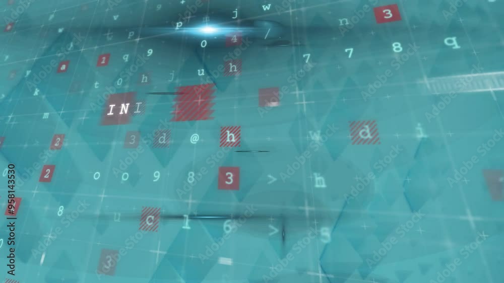 Poster internet text animation over abstract blue background with numbers and letters