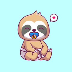 Fototapeta premium Cute Sloth Baby Sitting With Pacifier Cartoon Vector Icon Illustration. Animal Nature Icon Concept Isolated Premium Vector. Flat Cartoon Style