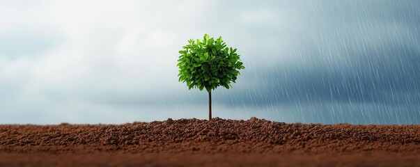 A fresh rain washing over a parched landscape, reviving the earth and symbolizing renewal and new growth