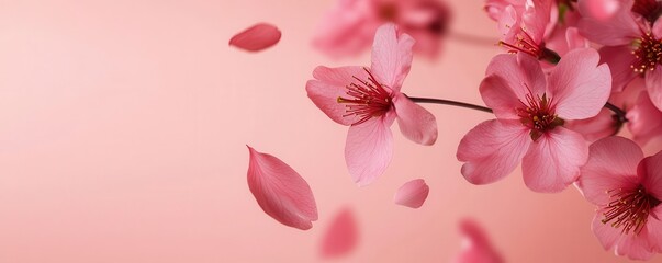 Fototapeta premium Cherry blossom petals falling gently in a spring breeze, symbolizing renewal and the beauty of new beginnings