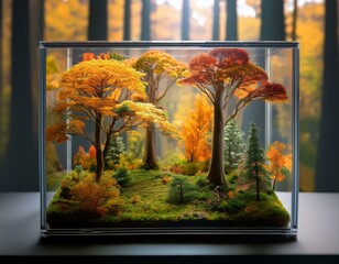 flowers in a vase glass, autumn tree in a glass, Whispers of Fall: Enclosed Autumn Glade"still life with leaves