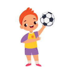 Boy Character Play Toy Hold Ball Vector Illustration