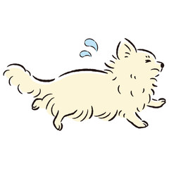 困った表情で逃げる犬のイラスト