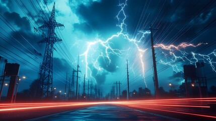 Blue electric lighting, abstract electrical background