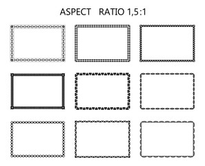 Set of rectangular minimalistic black frames isolated on white background. Simple laconic style. Borders for design of business cards, banners, text messages, printing on paper. Vector illustration