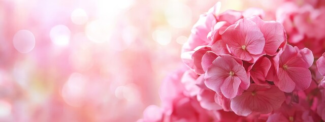 Fototapeta premium A tight shot of pink blossoms against a sunlit backdrop with soft, out-of-focus light in the distance